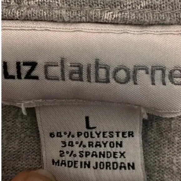 Liz Claiborne Gray Floral Work Top Button Shoulder 3/4 Sleeve Size L - Picture 6 of 7